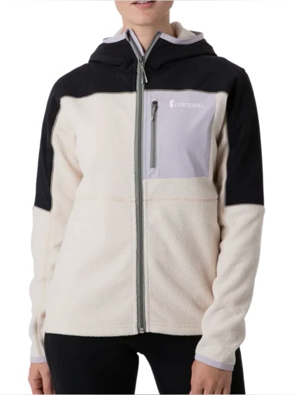 Cotopaxi Abrazo Hooded Cream and Black Full-Zip Fleece Jacket